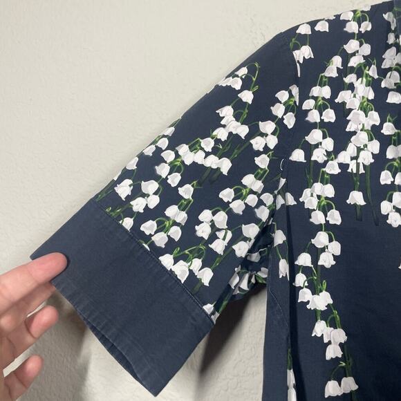 Adam Lippes 6 Floral Trapeze Top Shirt Black Cotton High Low Button Up - Picture 5 of 11